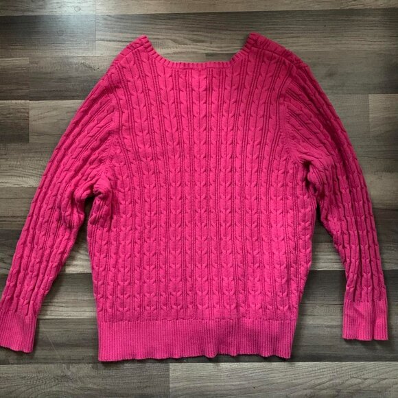 Preppy Fall St Johns Bay Sweater Pink Cable Knit Long Sleeves V Neck Size 3X - Picture 2 of 4